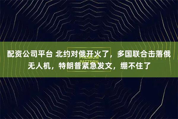 配资公司平台 北约对俄开火了，多国联合击落俄无人机，特朗普紧急发文，绷不住了